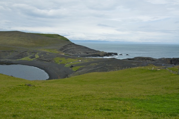 Two adjoining craters form a narrow strip of land