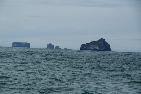Volcanic pillars rise out of the sea