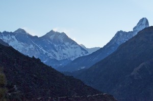 Early morning light on Everest, Lhotse and Ama Dablam