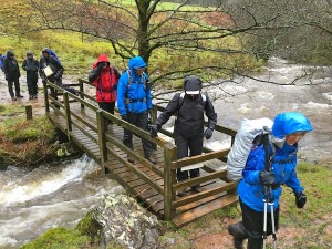 Crossing the swollen Afon Tarell