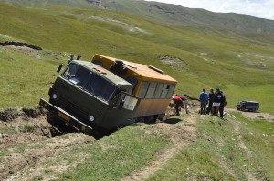 Our lorry temporarily came to grief