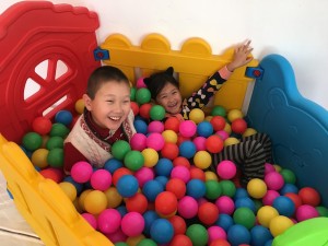 Enjoying the new ball pit