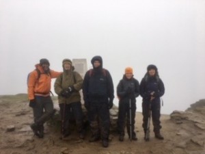 Small gathering on the summit of a misty Sugarloaf